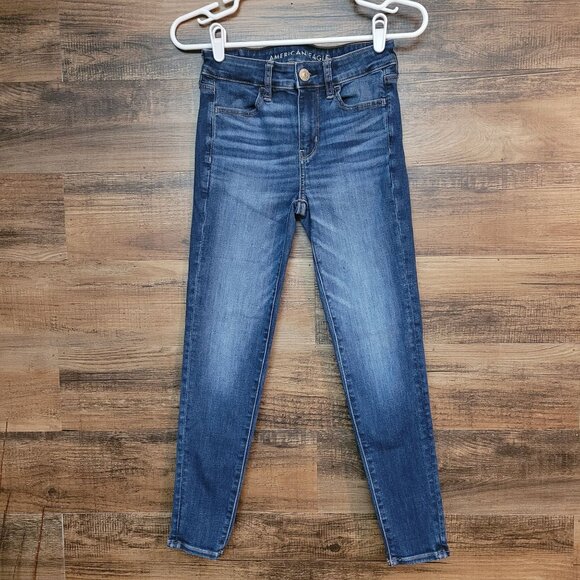 American Eagle Jeans 0 S Next Level Stretch Hi Rise Jegging Medium Dark Wash - Picture 1 of 12